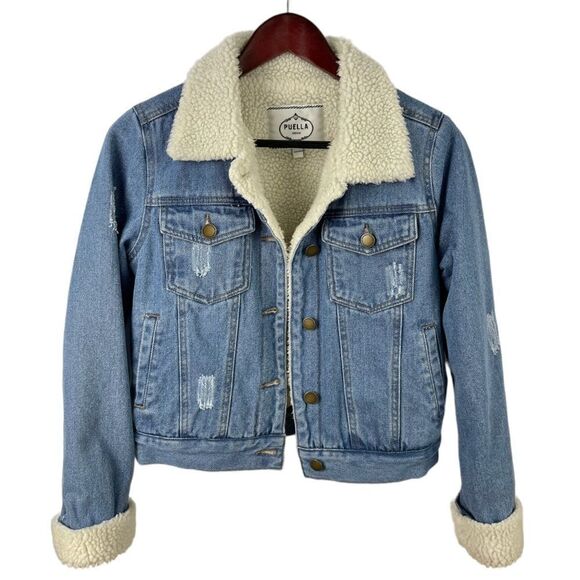 Anthro Puella Faux Shearling Lined Denim Jacket Size XS - Picture 2 of 6
